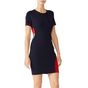 Parker Ruthie Rib Knit Short Sleeve Striped Side Cutout Mini Dress Navy Sz M